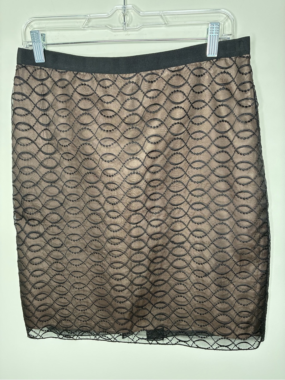 Kenar Vintage Black embroidered Overlay Brown Chic Pencil Skirt Size 10